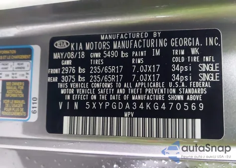 2019 Kia Sorento 2.4L Lx from USA, damaged, VIN 5XYPGDA34KG470569